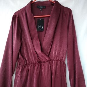 Women M Midi Long Sleeve Dress New Burgundy NWT